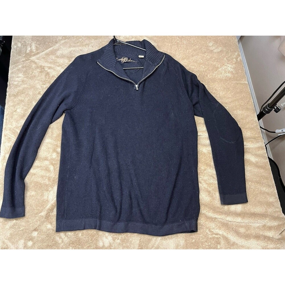 Tommy Bahama Men’s Silk Blend Quarter Zip Sweater Pullover Black L Silk Blend